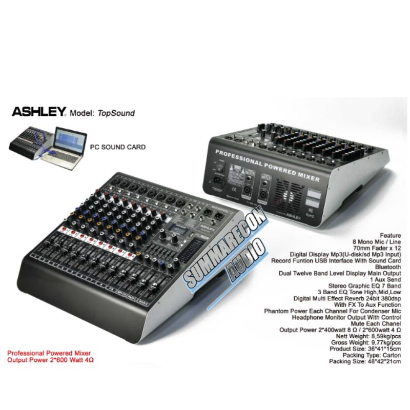 POWER MIXER ASHLEY TOPSOUND ORIGINAL BLUETOOTH 8 CHANNEL NEW