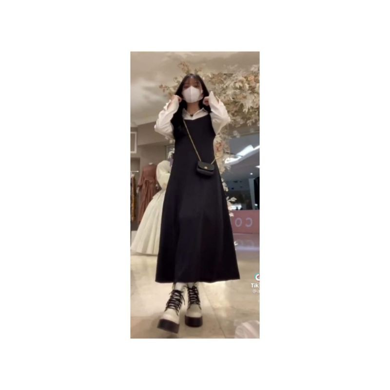 Long Dress Satin Wanita Bahan Saten Tali kecil Korea