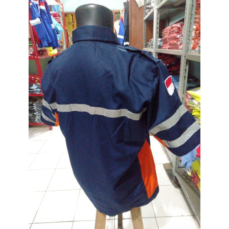 SERAGAM SAFETY LENGAN PENDEK FREE LOGO K3 BENDERA ORANYE DONGKER KANCING