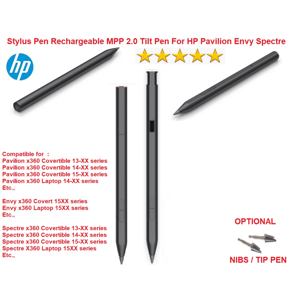 Stylus Pen Rechargeable MPP 2.0 Tilt Pen For HP Pavilion Envy Spectre - Hitam