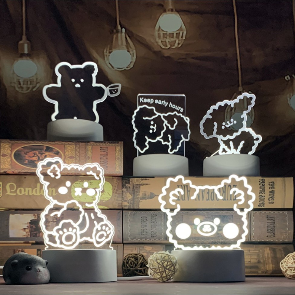 Lampu Meja Led Lampu Beruang 3 mode warna Teddy Bear Poodle Cute Ambience Night Lamp Lampu Tidur