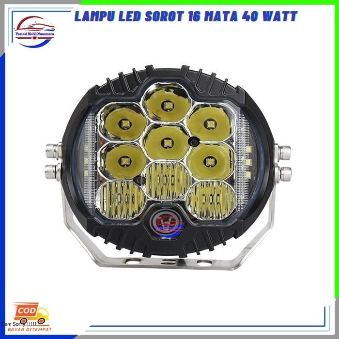 Lampu Led Sorot Kabut Depan Bulat 16 Mata 40 Watt Variasi Mobil Truk 12-24 Volt
