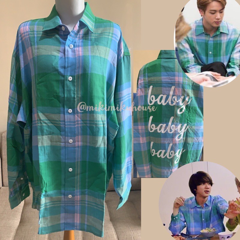 OFFICIAL BTS JIN BABY BABY BABY SHIRTS BAJU KEMEJA VLIVE Tartan Check GR KOREA MARKM FASHION OUTFIT