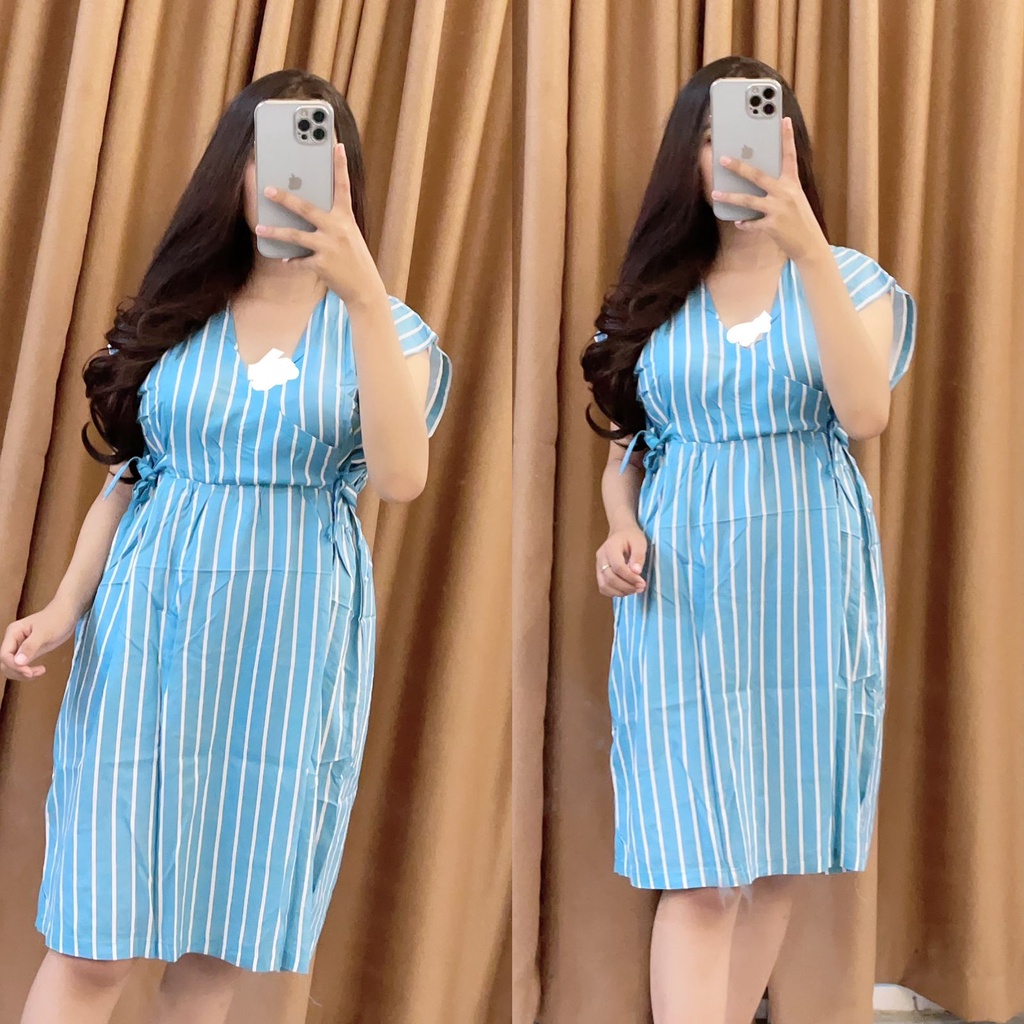 Baju tidur Daster kekinian kimono busui frendly bahan rayon adem-SALUR BIRU