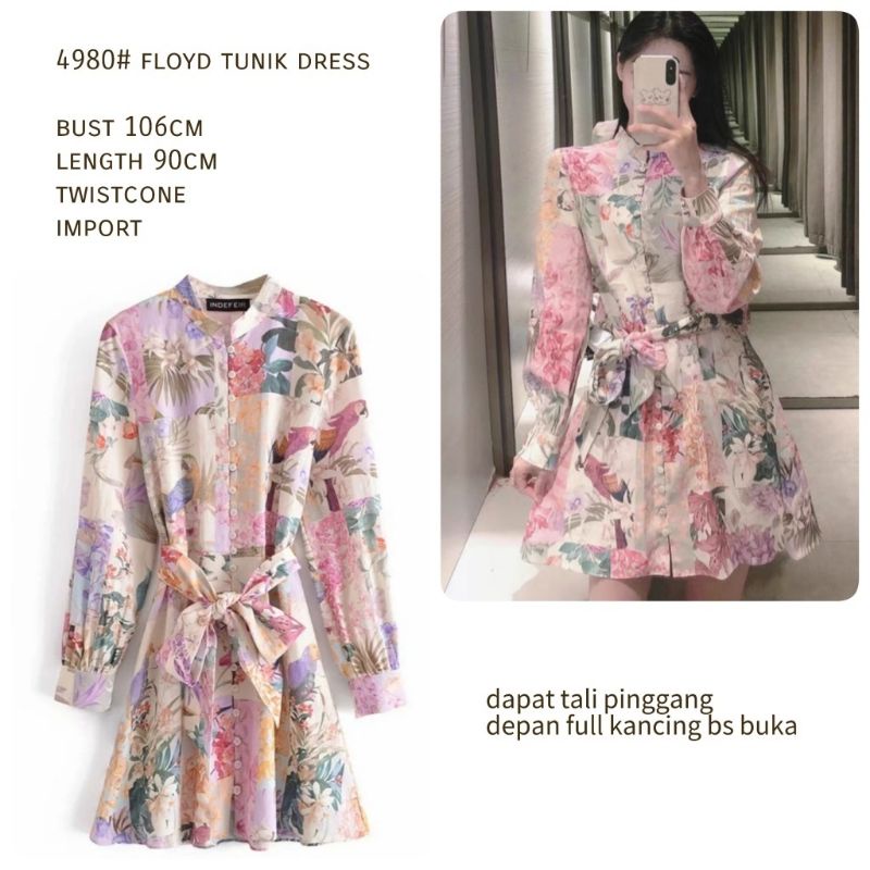 MDLV 4980 FLOYD TUNIK DRESS KOREA TERBARU DRESS CANTIK DRESS WANITA DRESS FLOWER FASHION IMPORT