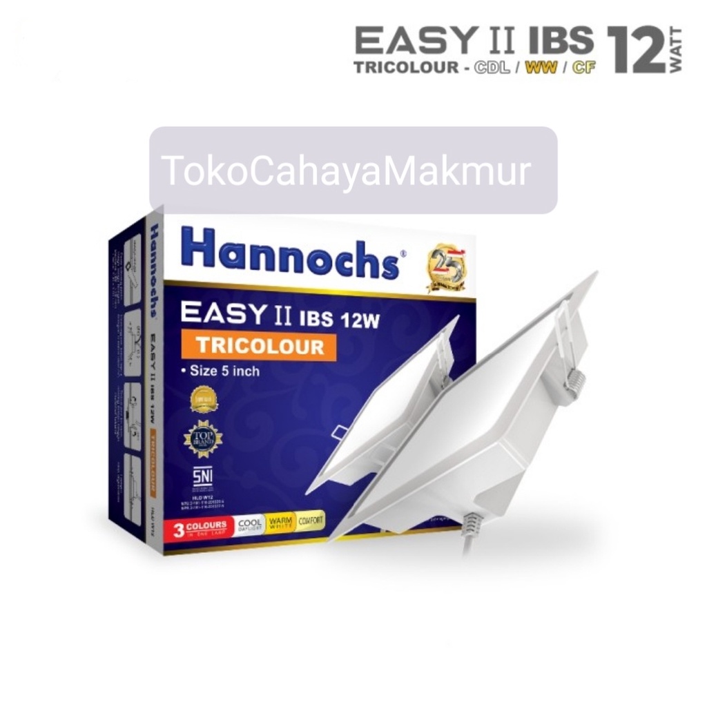 Lampu LED Downlight Hannochs Easy II IBS Square Segi 12w 12watt Tricolour