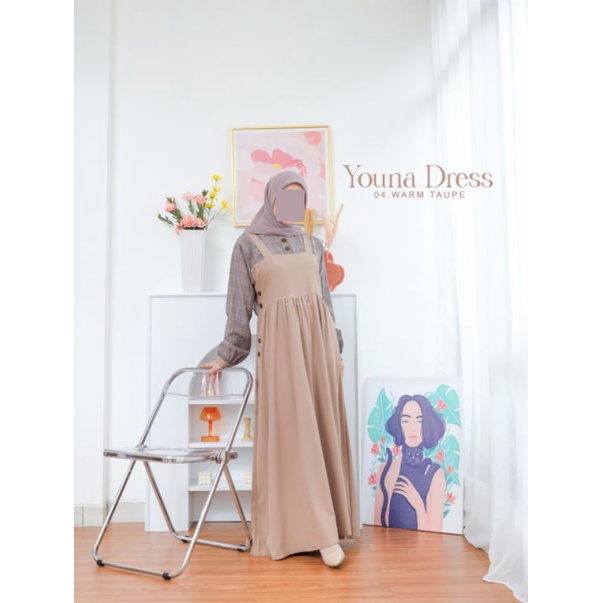 Youna dress | By Etuzi ORI | Overall polos mix kotak kotak |  gamis rayon murah