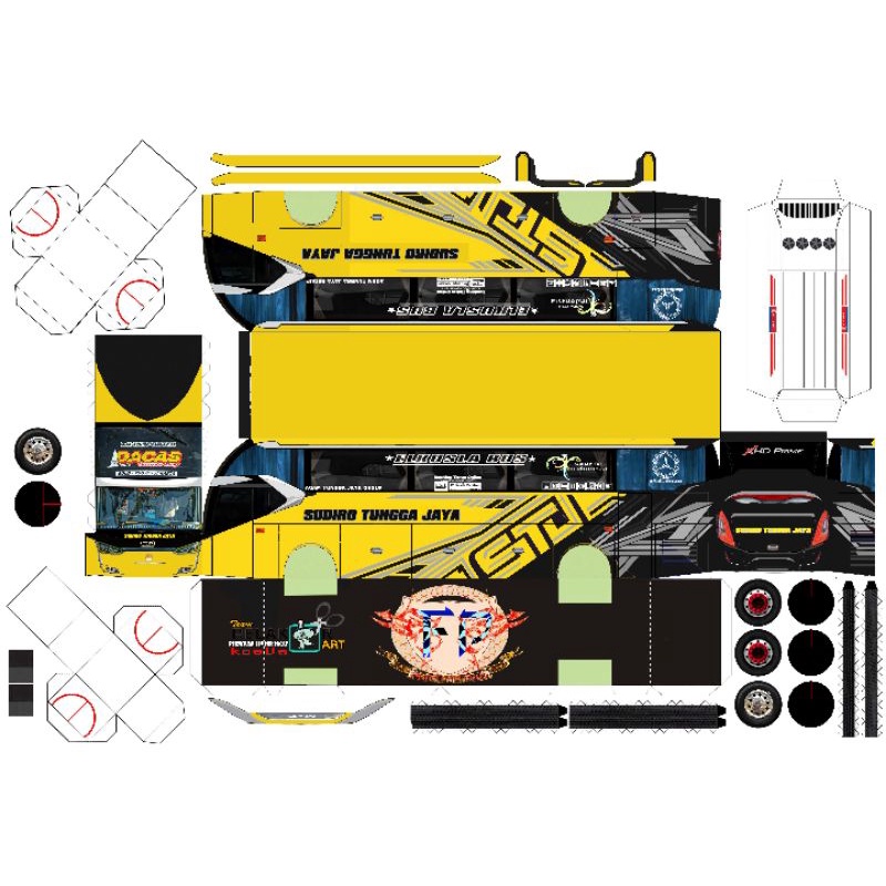 Lembaran Pola PaperCraft Bus STJ DACAS XHD PRIME Skala 1:50