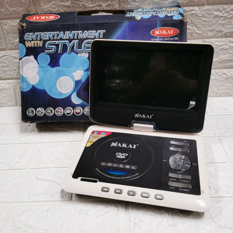 NAKAI N 983 D PORTABLE DVD VCD EVD CD DIVX VIDEO MOVIE MP3 MP4 PLAYER MURAH WHITE KECIL MINI DISKON
