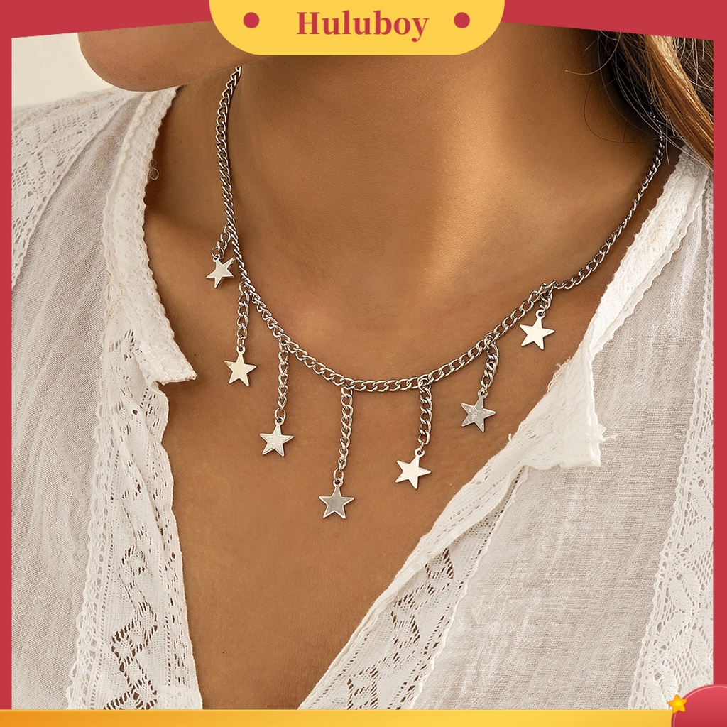 Hu Hu Hu Hu Hu Alat Bantu Pasang Kacamata♡ Kalung Rantai Choker Liontin Bintang Rumbai Bahan Alloy Untuk Wanita