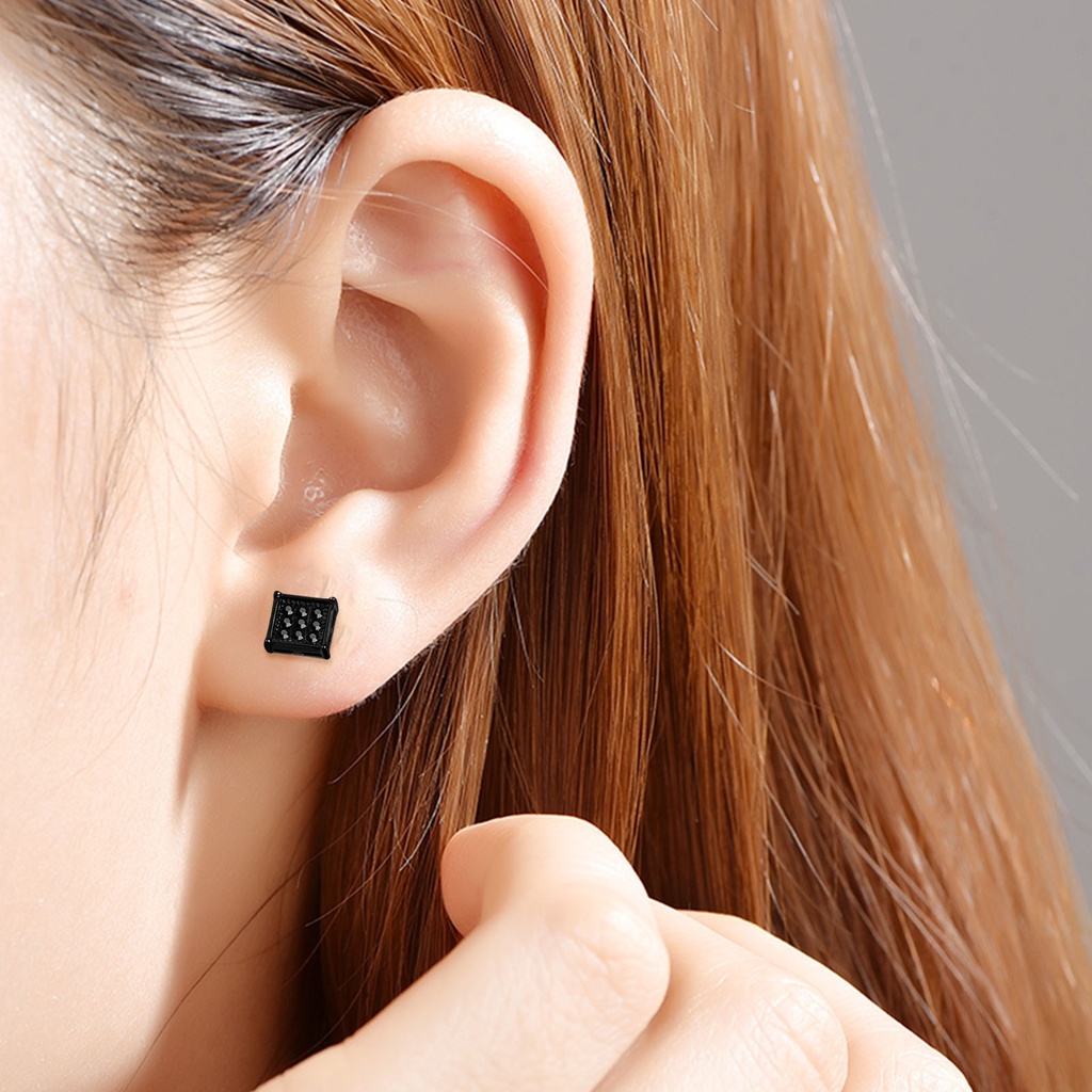 Hu Hu Hu Hu Hu Alat Bantu Pasang Kacamata♡ 1 Pasang Anting Stud Bentuk Persegi Bahan Stainless Steel Gaya Korea Untuk Pria