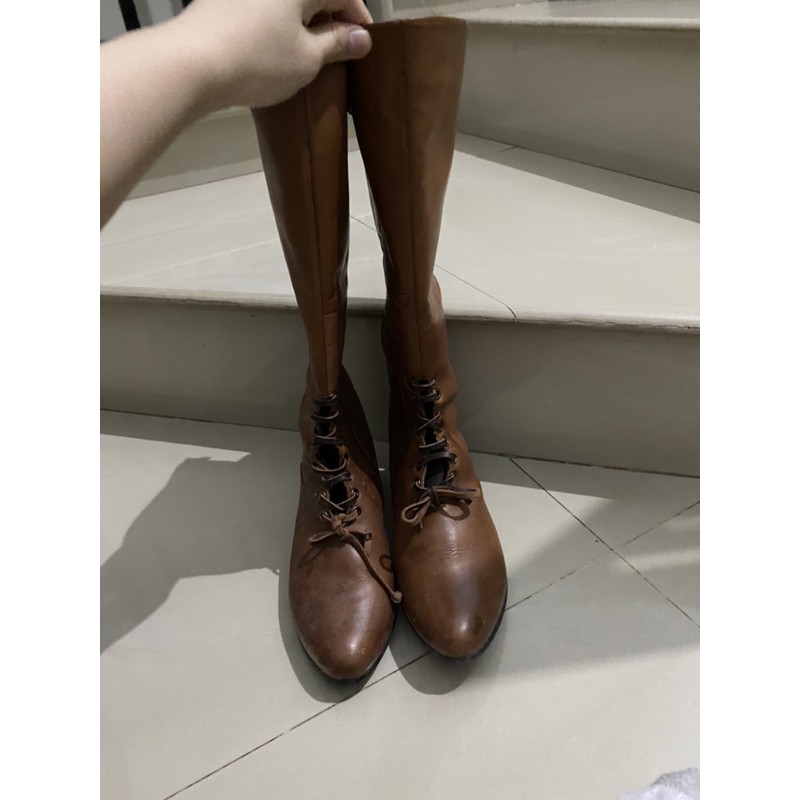 Gerry Weber 🇩🇪 Sepatu heel Boots in Brown Leather sepatu berkuda