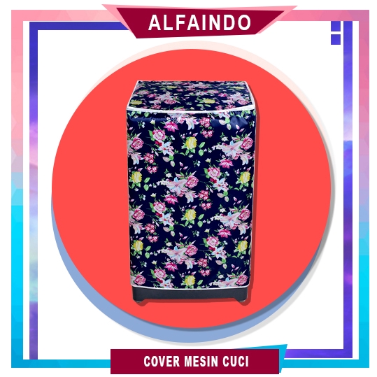 Alfaindo Cover Mesin Cuci Penutup Plastik Peva WMC002 Motif Bunga Biru