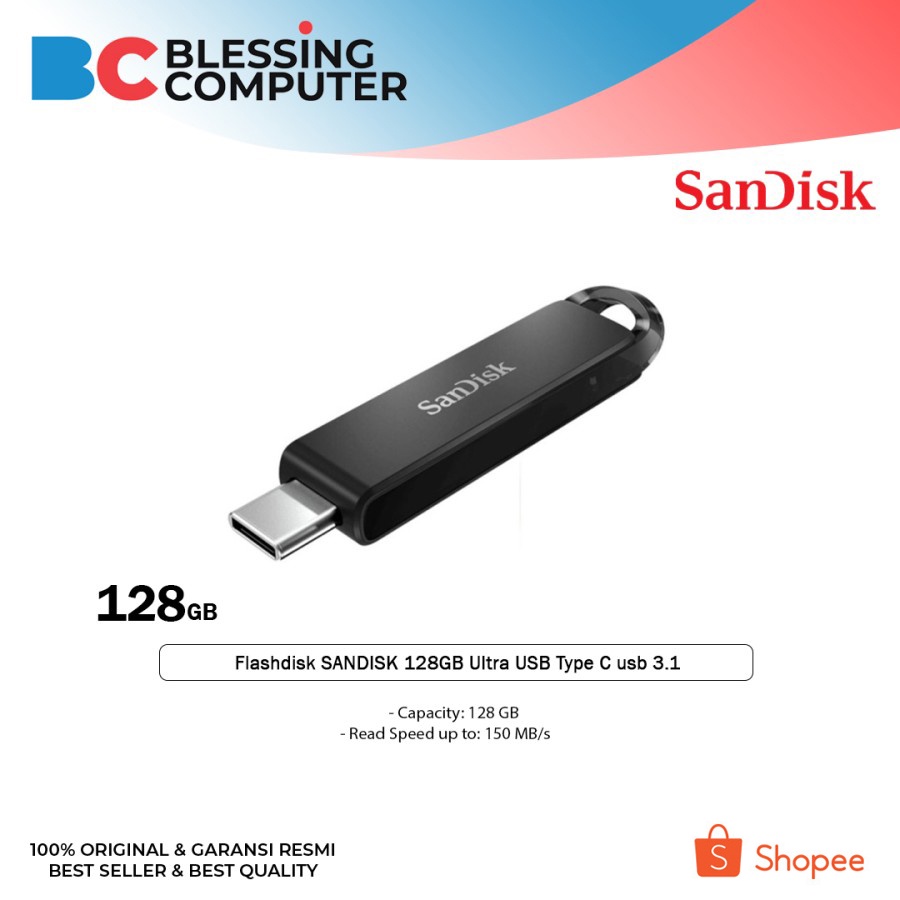 Flashdisk SANDISK 128GB Ultra USB Type C usb 3.1 [SDCZ460-128G-G46]