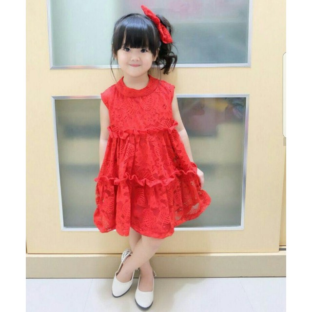 HOT SALE dres erly brukat merah fashion anak baju anak dres anak