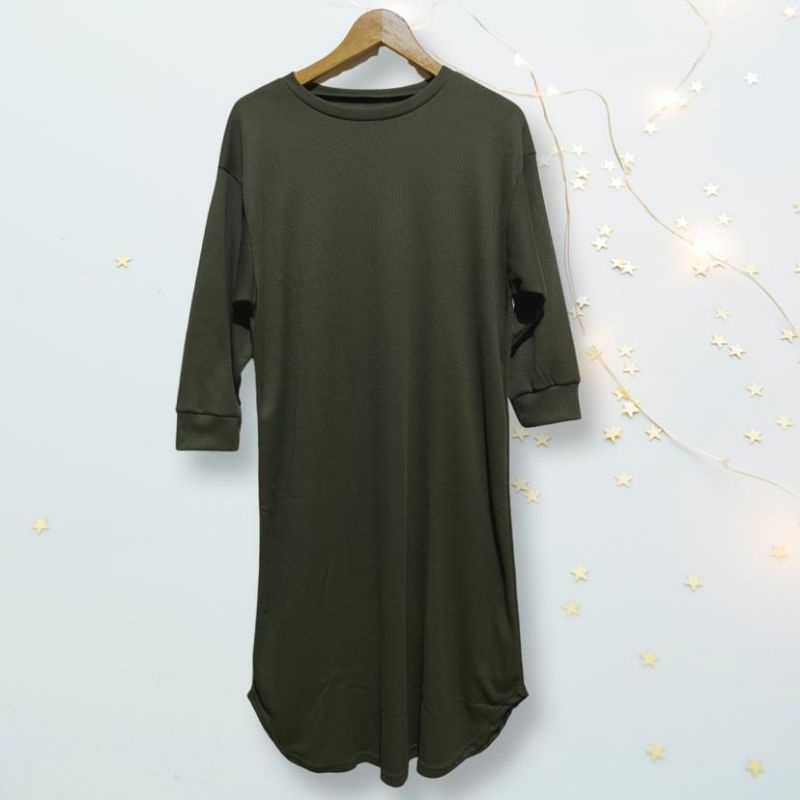 Dress Midi Waffle Uniqlo, Dress Waffle,Midi Dress