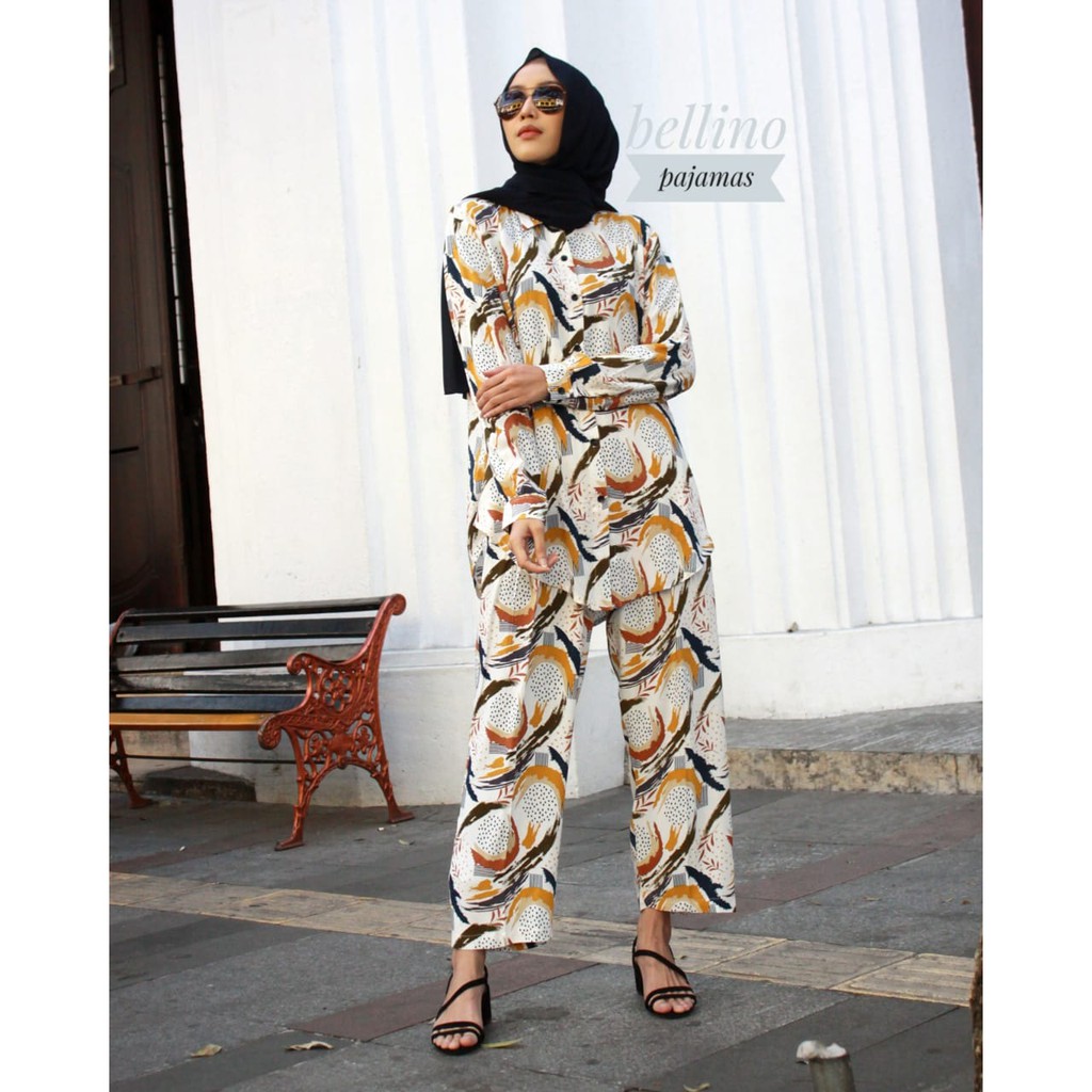 Pajamas Putih Fenomenal One Set Premium Piyama Putih Tangan Panjang Busui Katun Adem Daily Set