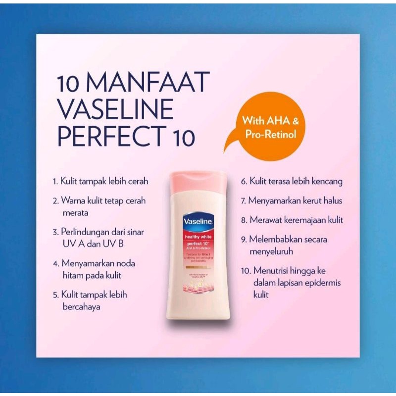 Vaseline Lotion Gluta Glow Healthy Bright UV Extra Brightening Intensive Care Advanced Strength Pump 400ml White Sun + Pollution Protection Spf 24 Perfect 10 aha + retinol night repair 200ml