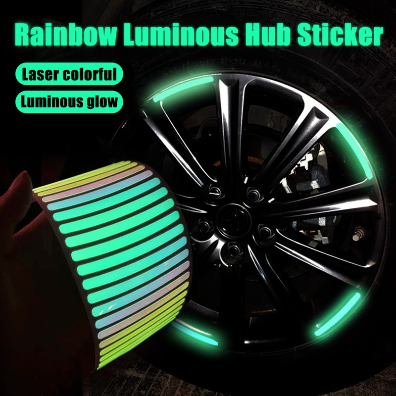 Self-adhesive 20Pcs Strip Reflektif Untuk Mobil Sepeda Motor Peringatan Keselamatan Pelangi Bercahaya Hub Stiker Universal Aksesoris Otomotif Aksesoris Eksterior Mobil