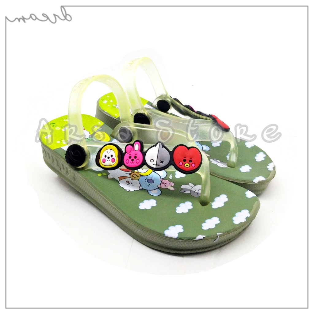 Sandal Jepit Baby BTS Anak Perempuan / Sendal Anak Cewek Tali Belakang Motif BT21 Umur 1 2 3 Tahun