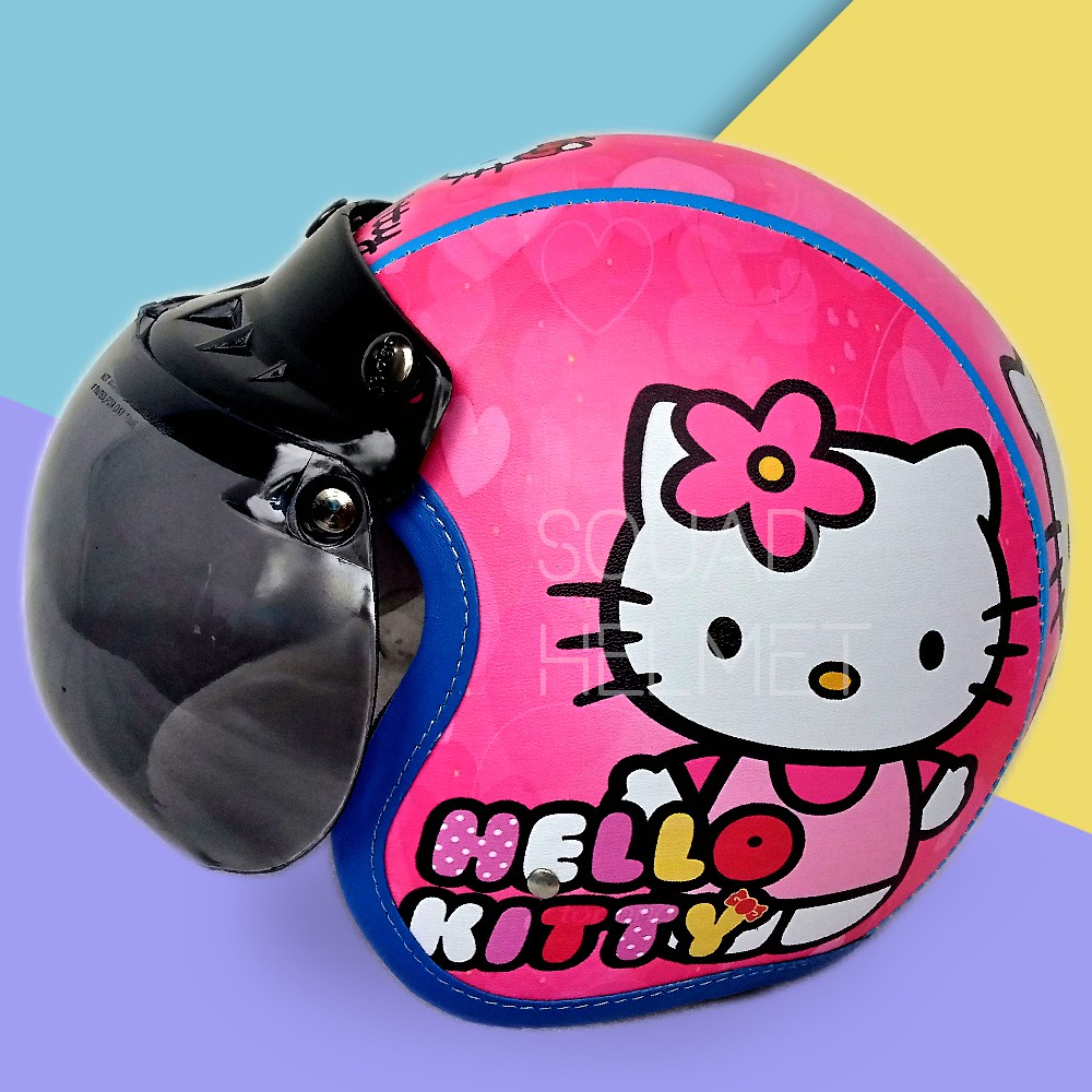 Helm Bogo Retro Anak Untuk Usia 2-6 Tahun Motif Hello Kitty - Pink Hitam