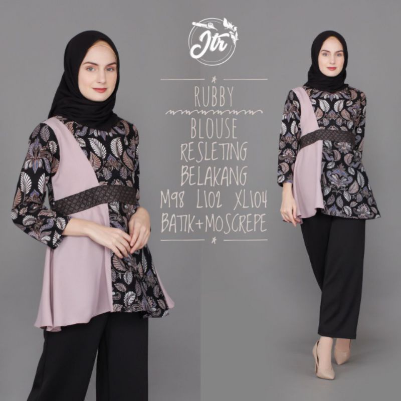 Atasan Batik Wanita Modern / Blouse Batik Kombinasi Mosscrepe Size M, L, XL ( ORIGINAL )