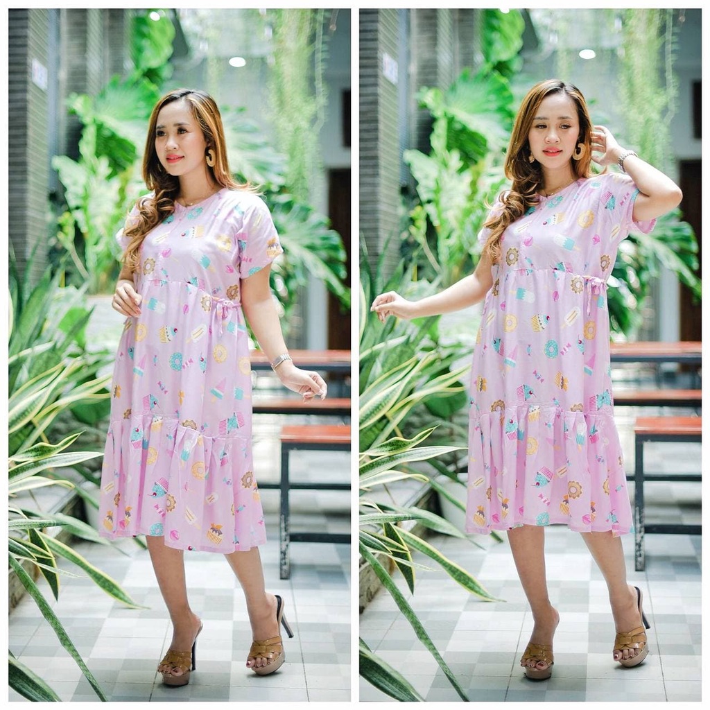 Daster Nayyara Rempel Rayon Viscose Lengan Pendek Dress wanita Busui Kekinian