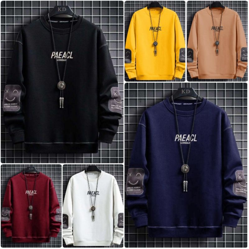 BAJU PAEACL Fashion Pria Lengan Panjang Sweater Motif Bordir Bagus Style Remaja