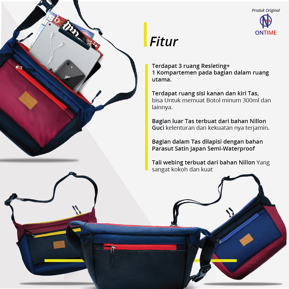 ONTIME Tas Selempang Pria Original Sling Bag Pria Besar Tas Sekolah Kerja Kuliah Distro Pria Wanita