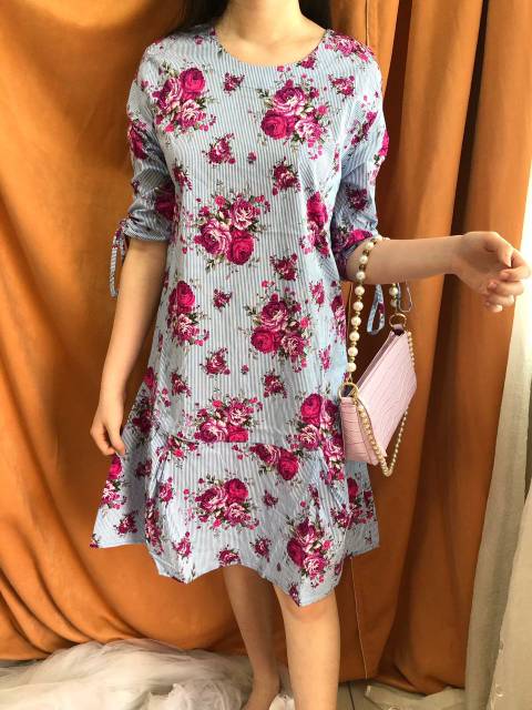 Dress casual katun strech motif model A Line dress korean style Ken-132