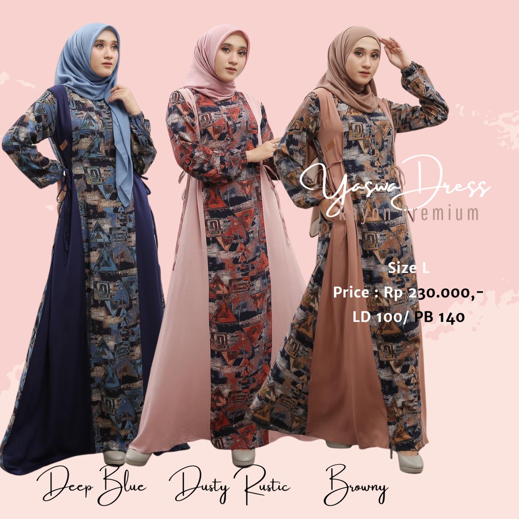 Terlaris ✔ Nadheera Luxury Yaswa Dress Gamis Rayon Motif Terbaru Bisa COD