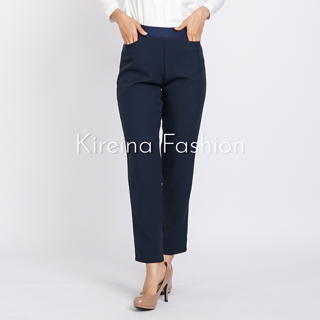 Celana Pinggang Karet Wanita Celana Kerja Wanita Pinggang Karet Highwaist Bahan Grasella Stretch | Kireina Fashion