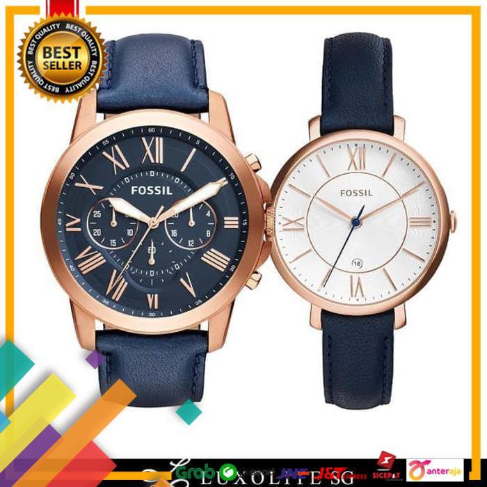 HOT SALE.. COUPLE WATCHES FOSSIL FS4835/ES3843 NAVY LEATHER STRAP ..TERBARU