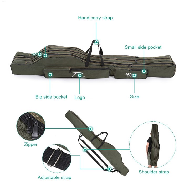 FDDL Tas Pancing Joran Pancing Portable Fishing Bag 150cm 1680D Green