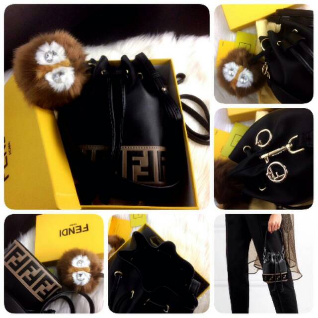#FD-12 New Arrival FENDI Montresor Mini Flocked Leather Bucket Bag SS18 With Crystal Charms