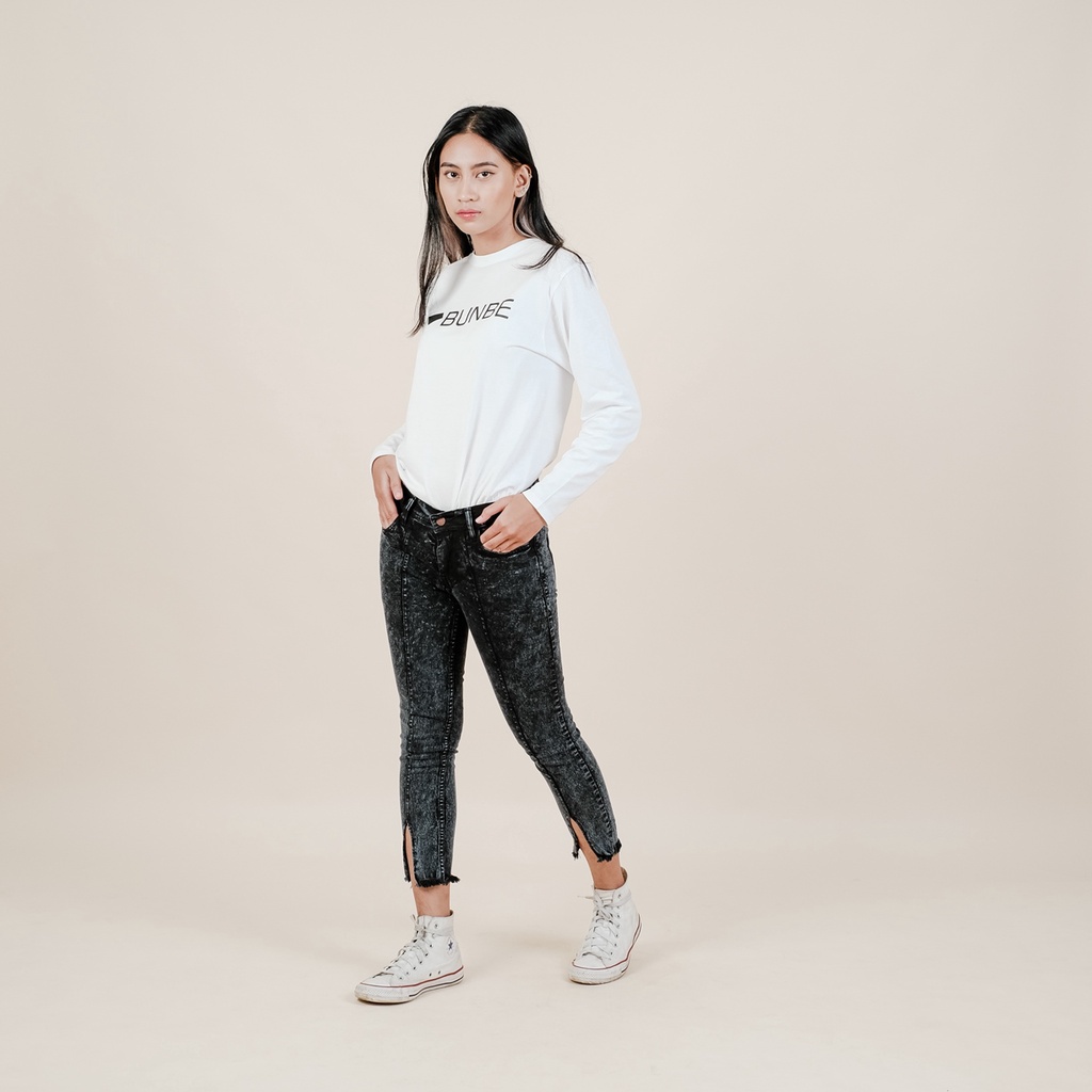 Bunbe - Celana panjang jeans wanita 7/9 snowblack snowblue