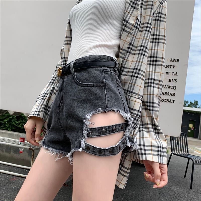 Celana korean style wanita hot pants jeans fashion wanita kekinian sexy streetwear high waist shorts ootd