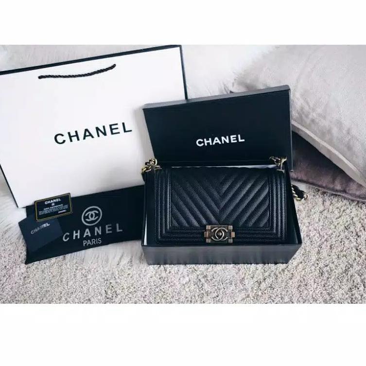LANGSUNG KIRIM.. TAS IMPORT BOY CHEVRON JUMBO FREE BOX & PAPERBAG KOMPLIT MIRROR ACC. HITAM BRANDED 