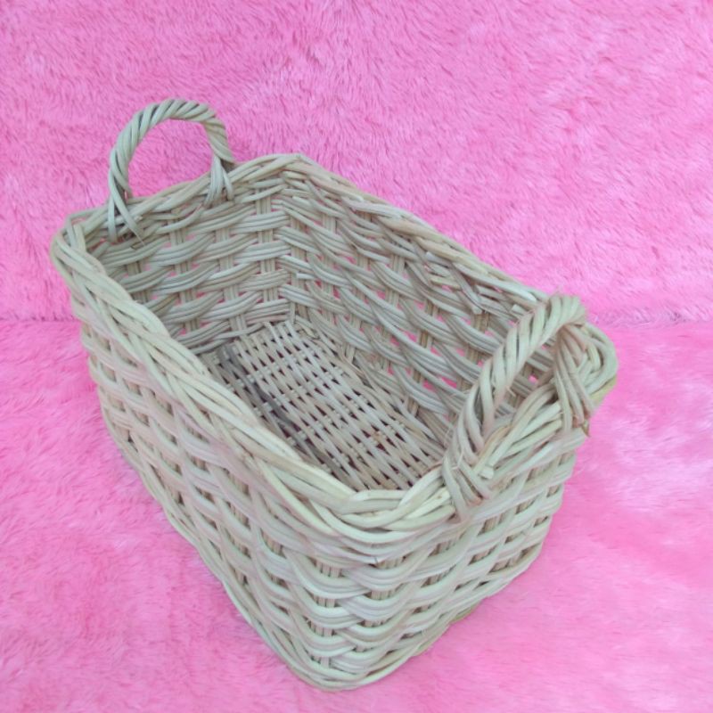 Keranjang rotan handle kotak persegi panjang penyimpanan murah 30x20x15 cm