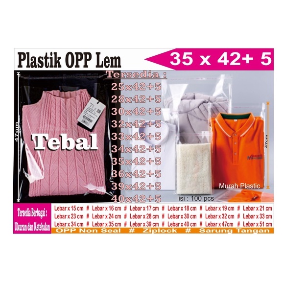 (TERMURAH) Plastik OPP TEBAL 35 X 42 isi 100 pcs + lem