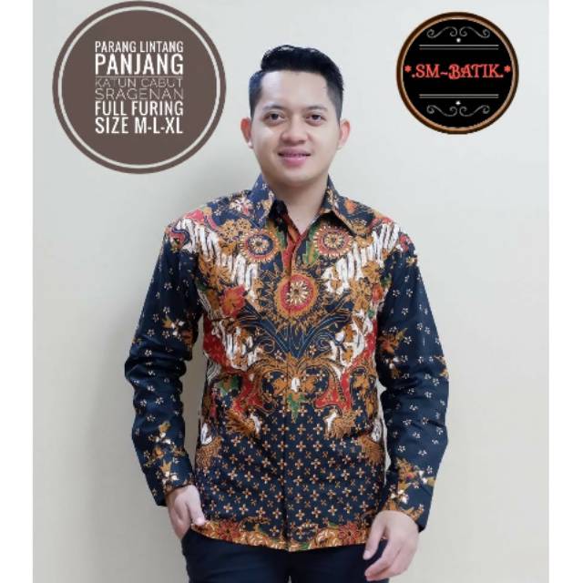 Kemeja Batik Lengan Panjang / Hem Batik Lengan Pendek PARANG LINTANG Bahan Katun Lapis Furing