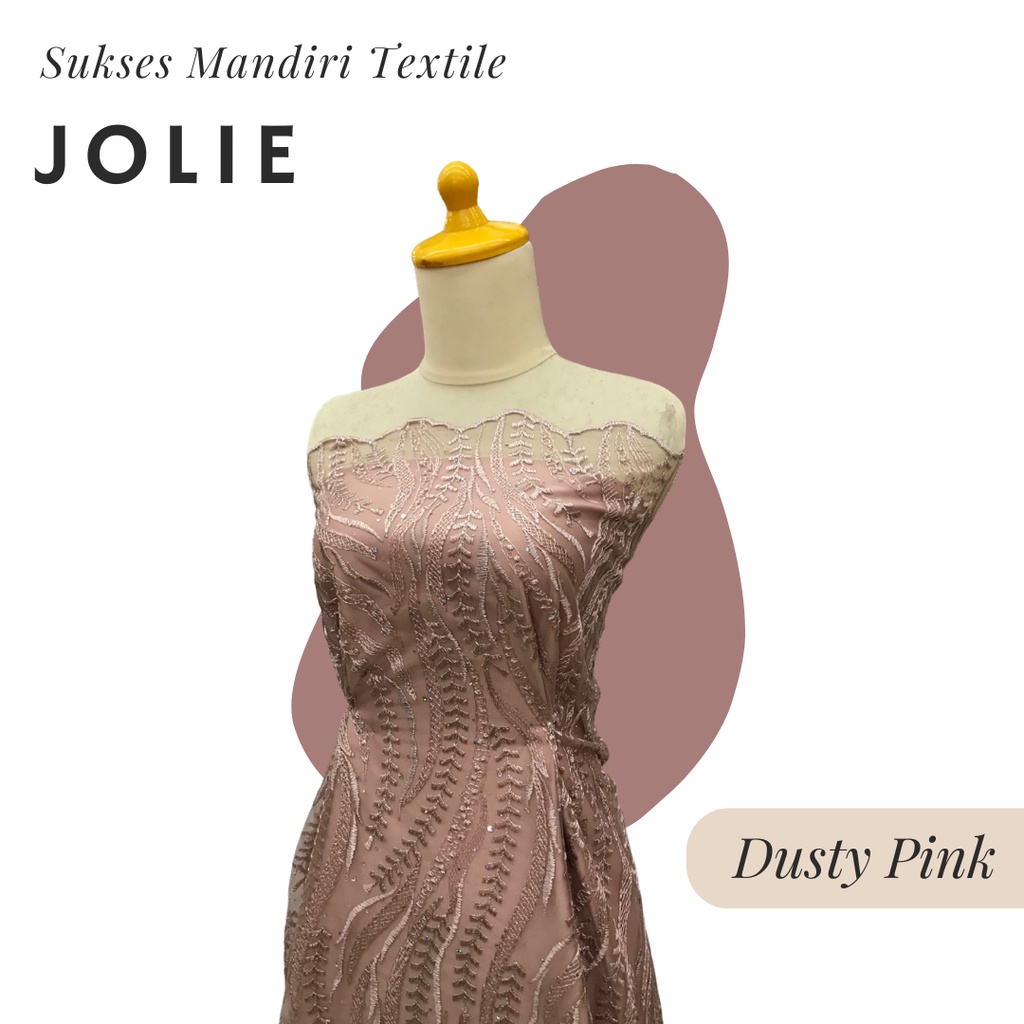 [JOLIE] Brokat Brukat Tile Premium Mewah Warna Dusty Pink | Harga ½ meter = 50 cm (Bahan Dress Bride