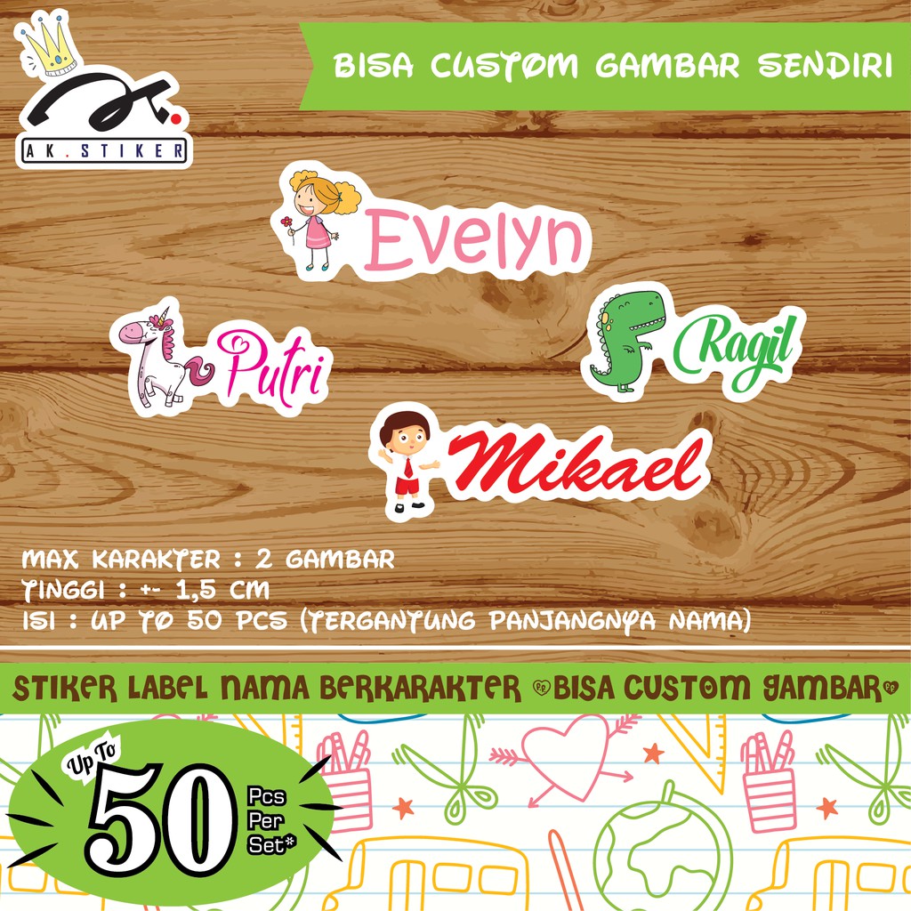  Stiker  Nama  Lucu Waterproof AK Stiker  Bisa Custom Gambar 