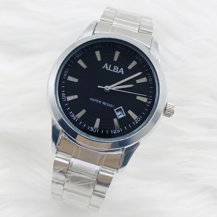 Bisa COD!!! Jam Tangan Fashion Pria Alba - Tali Rantai Stainless Steel - Fitur Tanggal Aktif