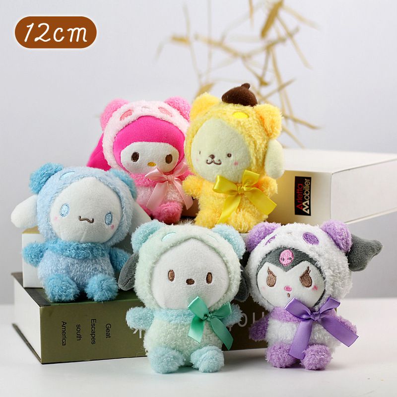 Gantungan Kunci Bentuk Boneka Kartun Sanrio Plush Stuffed Toys Kuromi Melody Cinnamoroll Cute Animation Cartoon Key Chain 10cm Decorations girl gift