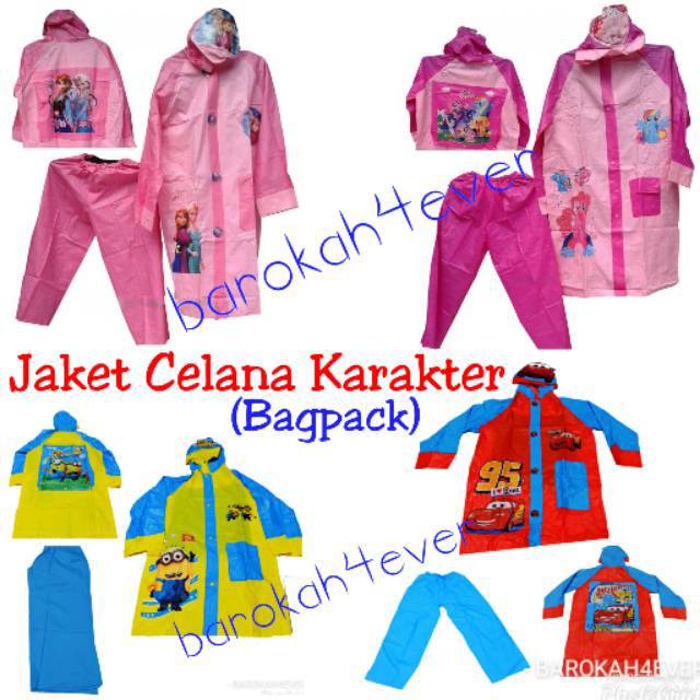 Jas Hujan Jaket Celana ANAK KARAKTER BAGPACK IMPORT