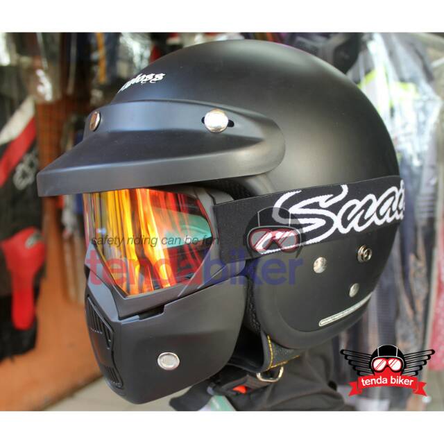 Helm Cargloss Retro + Goggle Mask Snail MX-18 (Premium)