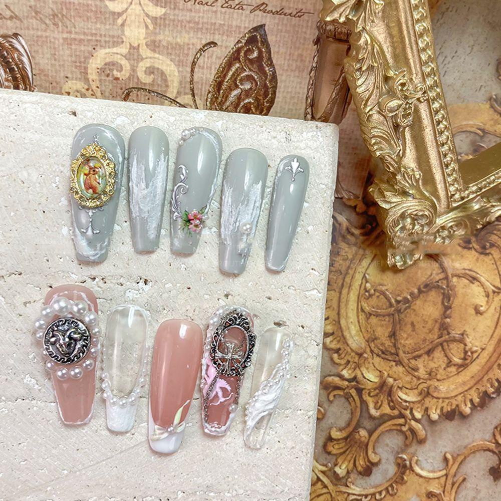 Agustina Bingkai Foto Nail Art Dekorasi Pesona Emas Perak Eropa Bingkai Indah Klasik Retro DIY Nail Patch