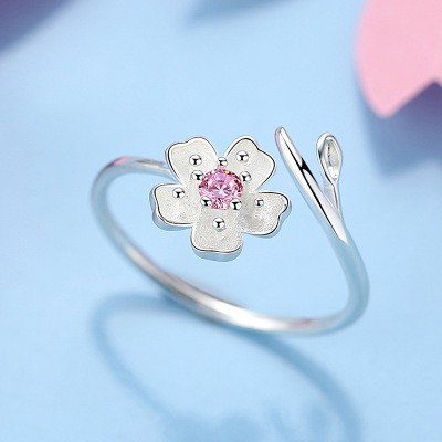 925 perak sterling untuk wanita cincin kreatif perhiasan fashion bunga persik