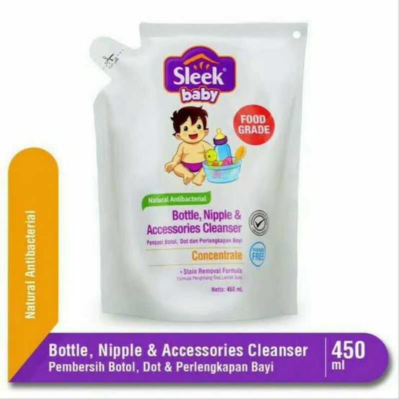 Sleek Baby Bottle Nipple Cleanser 450ml/ Sleek Sabun Cuci Botol Bayi REFILL POUCH